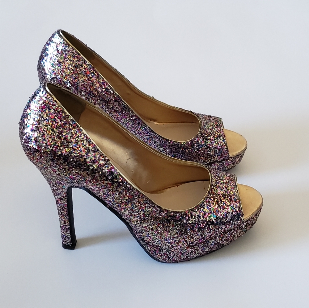 NEW! CANDIE'S SPARKLY GLITTER OPEN TOE HEELS